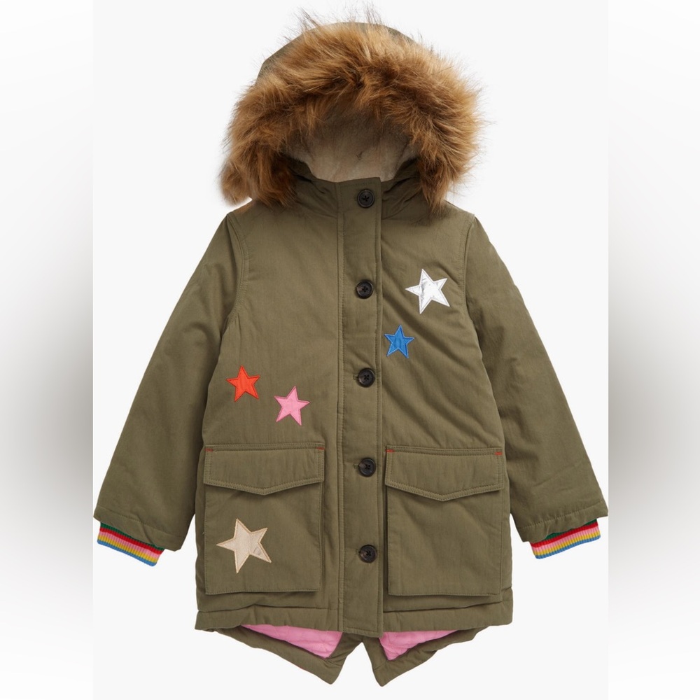Boden Green Parka with Faux Fur Trim
